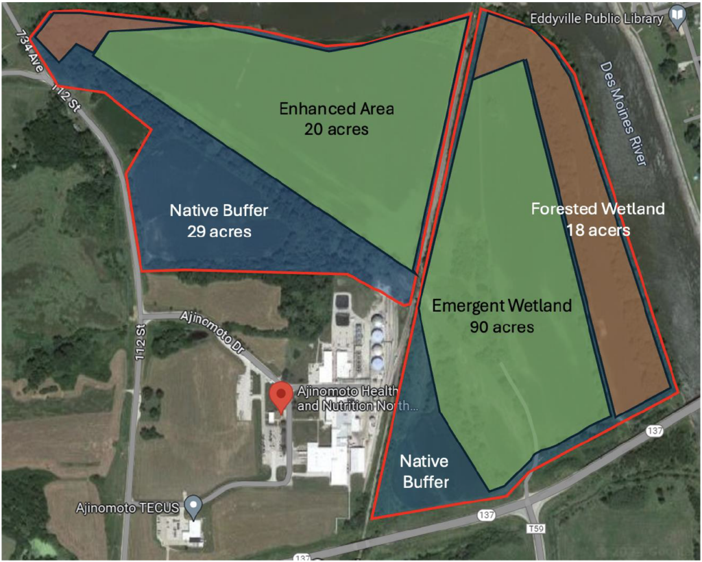 Map of Ajinomoto County Line Wetlands Project